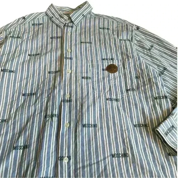 Moschino Vintage 90’s Pin Stripe Peace Button Up Long Sleeve - Picture 4 of 6